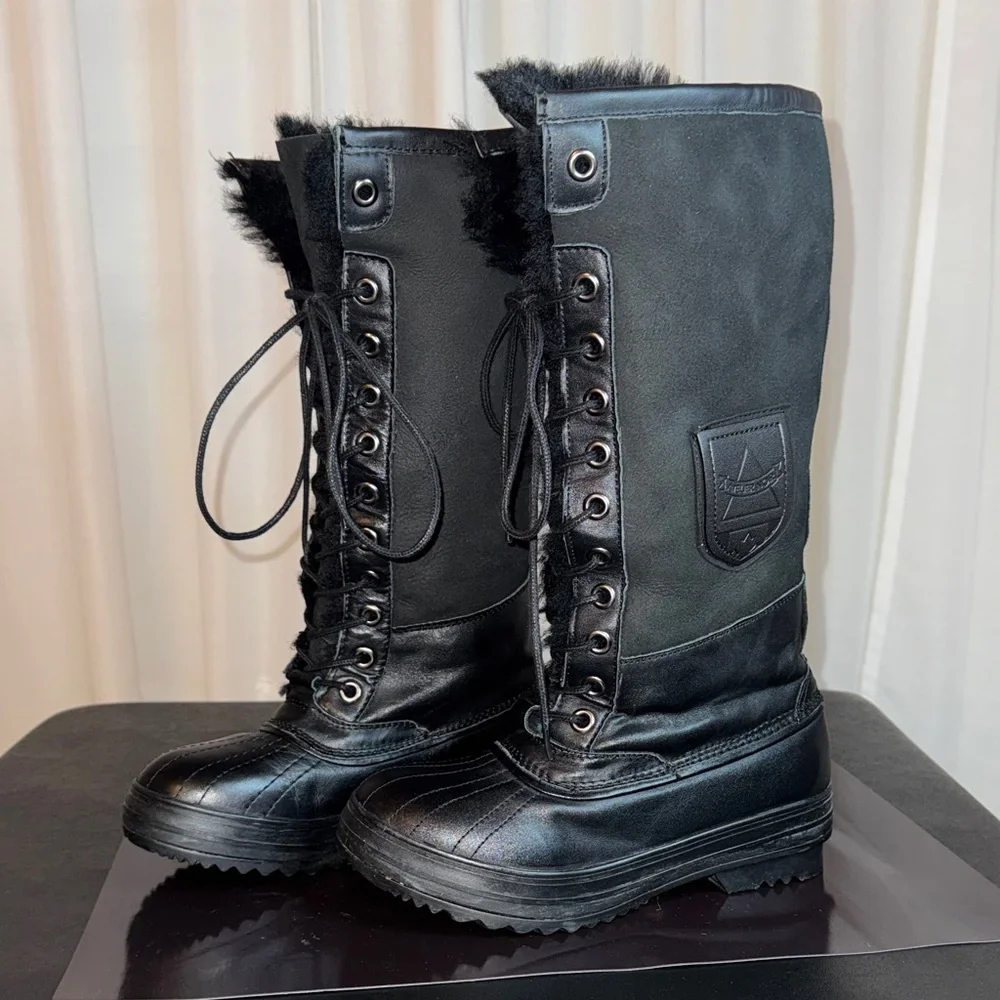 Atelier Noir By Rudsak Tall Black Lace-Up Winter Snow Boot Shearling And Leather - Picture 2 of 14